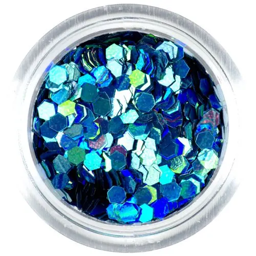 2mm hologramové flitry – tyrkysové šestihrany