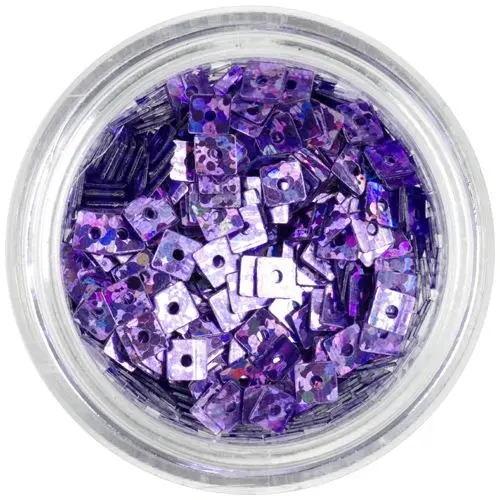 Holografický čtvereček - světle fialová nail art ozdoba s dírkou