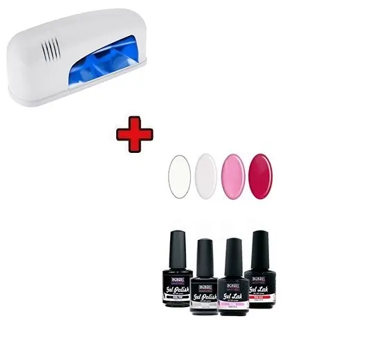 Zkušební sada - UV gel laky 4x15ml + 1.ž. lampa bílá 9W