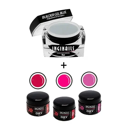SADA Inginails Professional Blushy Pink - Builder Gel Blue 10ml + 3ks DRY Colour gel