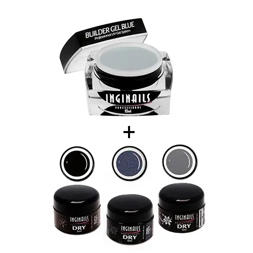 SADA Inginails Professional Storm Gray - Builder Gel Blue 10ml + 3ks DRY Colour gel