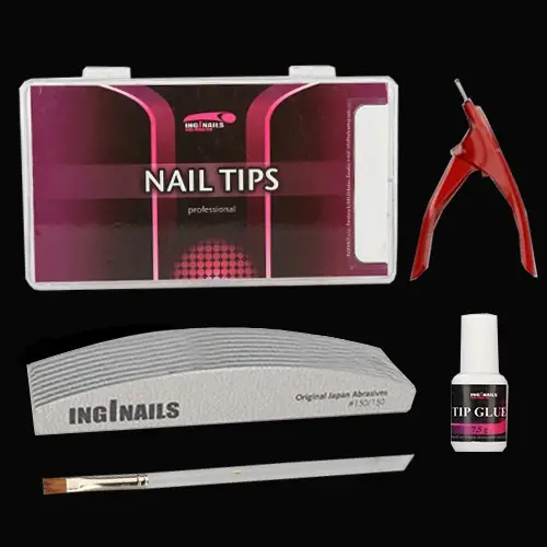 Modelovací SADA: 10 ks pilníků na nehty + nehtové tipy + lepidlo na nehty + gilotina + štětec