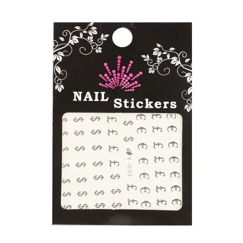 Nálepka na nehty s motivem €, $ a £