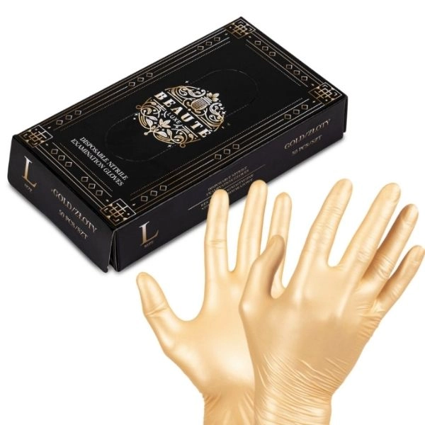 Jednorázové rukavice Beaute Luxe velikost L, zlaté - 50 ks