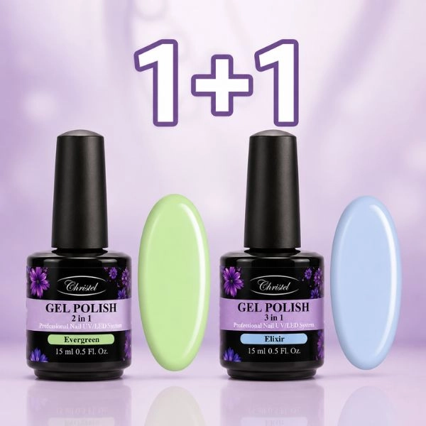 Christel Gel lak na nehty 2v1 – Evergreen 15 ml + AKCE: Gel lak Elixir 15 ml ZDARMA