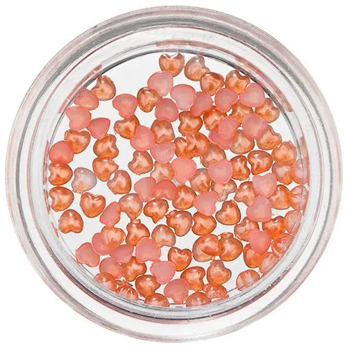 Nail art oranžové ozdoby - srdíčka, perleť