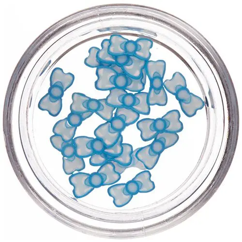 Fimo Nail Art – nařezané mašličky, tyrkysově-bílé barvy